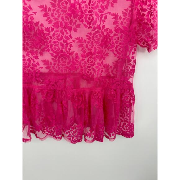 ASOS Pink Sheer Floral Short Sleeve Crew Neck Babydoll Top Women's Size 2 - Picture 4 of 7